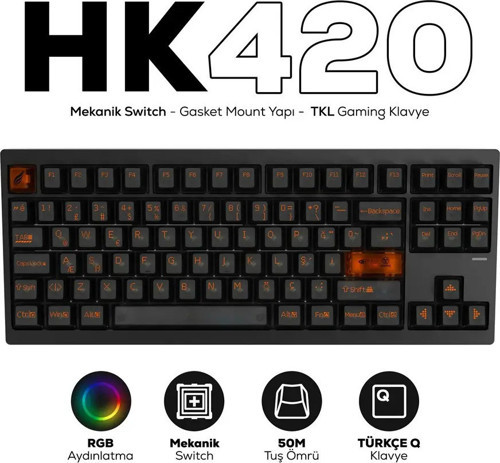 HK420 Mekanik Switch RGB Tri-Mode Kablosuz/Bluetooth TKL Gaming Klavye
