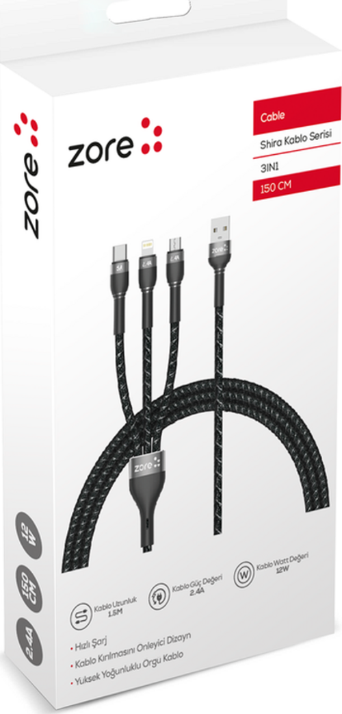 Zore Shira Serisi 3in1 USB Kablo 150cm