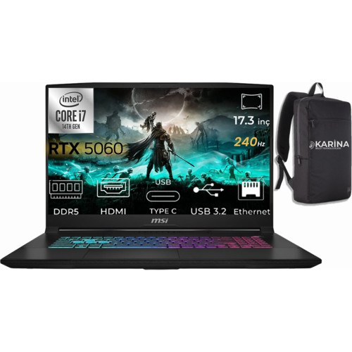 Katana 17 Hx I7-14650HX B14WFK-248XTR-K04 96GB 1tb RTX5060 8gb Freedos 17.3" Qhd Gaming Laptop & B14WFK248XTRK04