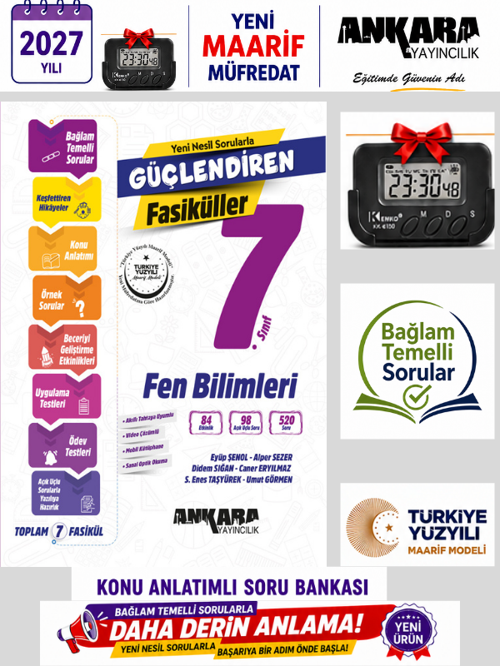 2027 7.Sınıf Fen Bilimleri Konu Anlatımlı Bağlam Temelli Soru Bankası Fasikül %100 Yeni Müfredat+Kronometre