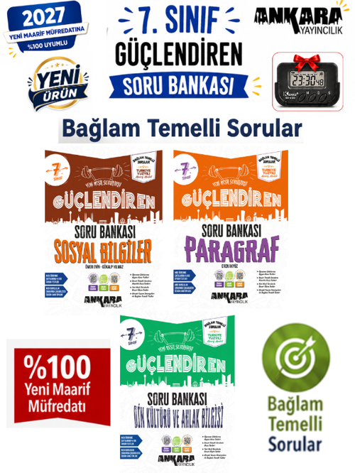 2027 7.Sınıf Güçlendiren Sosyal-Din-Paragraf Bağlam Temelli %100 Yeni Müfredat Soru Bankası Seti+Kronometre