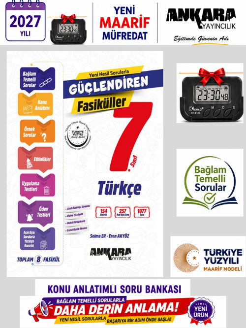 2027 7.Sınıf Türkçe Konu Anlatımlı Bağlam Temelli Soru Bankası Fasikül %100 Yeni Müfredat+Kronometre