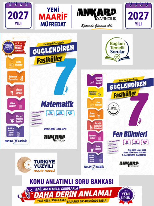 2027 7.Sınıf Matematik-Fen Konu Anlatımlı Bağlam Temelli Soru Bankası %100 Yeni Fasikül Müfredat