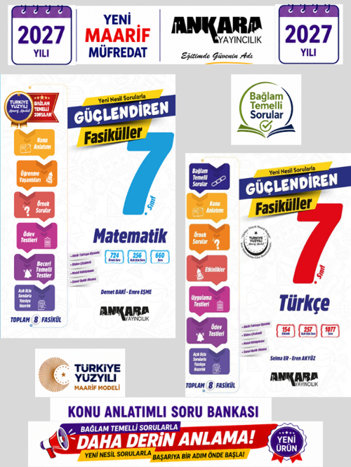 2027 7.Sınıf Matematik-Türkçe Konu Anlatımlı Bağlam Temelli Soru Bankası Fasikül %100 Yeni Müfredat