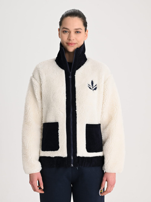 Ekru Trend Kadife Detaylı Peluş Kadın Oversize Sweatshirt