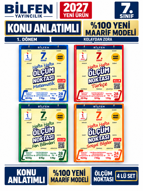 Bilfen 7.Sınıf Ölçüm noktası 2027 Mat-Fen-Türkçe-Sosyal %100 MAARİF Model Bağlamsal Soru Bankası Seti