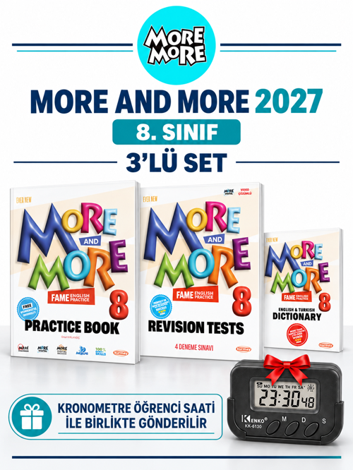 Güncel 8.Sınıf 8 MORE&MORE PRACTİCE BOOK&DICTIONARY (READERS & SKILLS + GRAMER AND VOCABULARY)(3 LÜ SET)+Kronometre