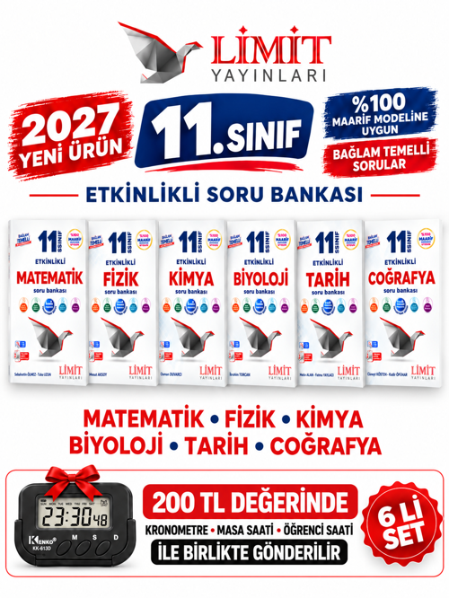 Limit 2027 11.Sınıf 6 Kitap (M-F-K-B-T-C-)%100 YENİ MÜFREDAT Etkinlikli Soru Bankası Set+Kronometre(Yeni Ürün)