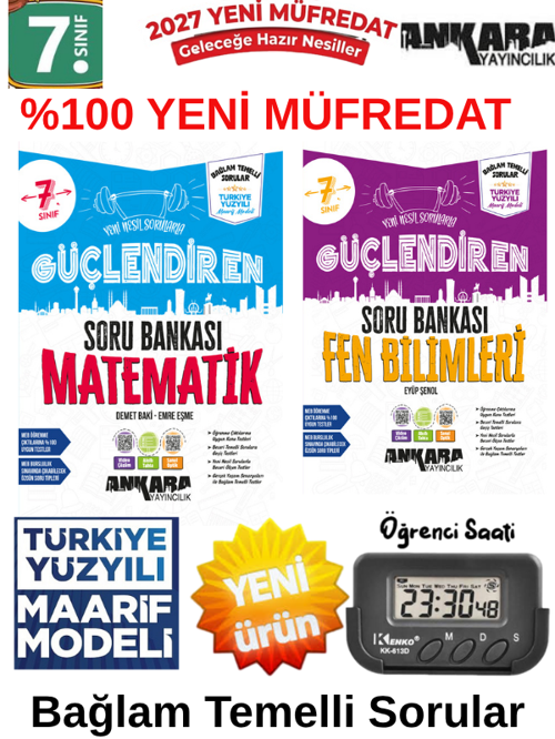 2027 7.Sınıf Güçlendiren Matematik-Fen Bağlam Temelli %100 Yeni Müfredat Soru Bankası Seti+Kronometre