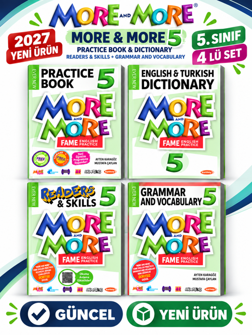Güncel 5.Sınıf 5 MORE&MORE PRACTİCE BOOK&DICTIONARY (READERS & SKILLS + GRAMER AND VOCABULARY)(4 LÜ SET)(YENİ ÜRÜN)
