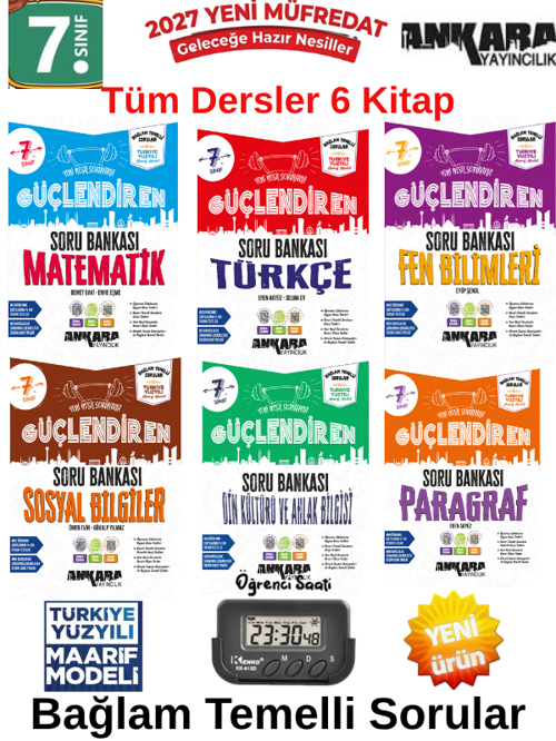 2027 7.Sınıf Güçlendiren Tüm Dersler Bağlam Temelli %100 Yeni Müfredat 6 Kitap Soru Bankası Seti+Kronometre