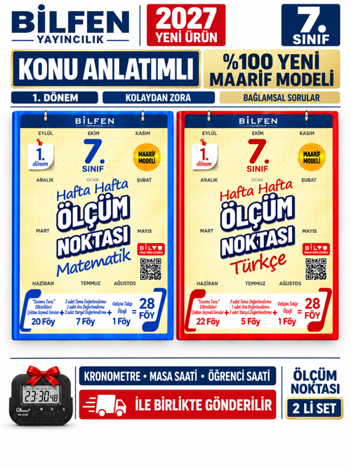 Bilfen 7.Sınıf Ölçüm noktası 2027 Matematik-Türkçe %100 MAARİF Model Bağlamsal Soru Bankası Seti+Kronometre