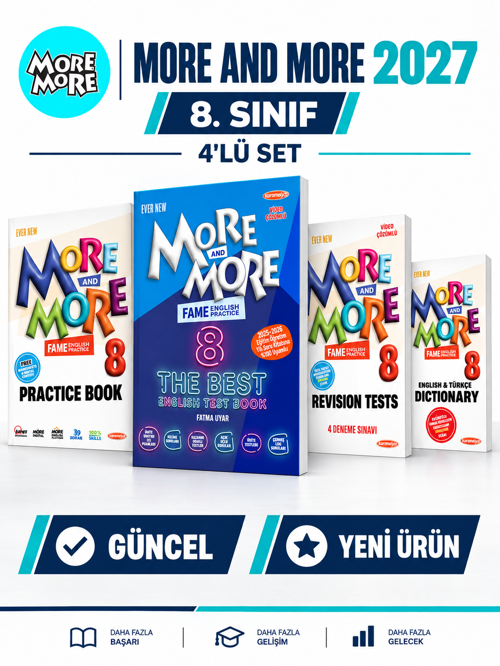 Güncel 8.Sınıf 8 MORE&MORE PRACTICE BOOK SETİ + TEST BOOK WORKSHEETS (4LÜ Set)(YENİ ÜRÜN)