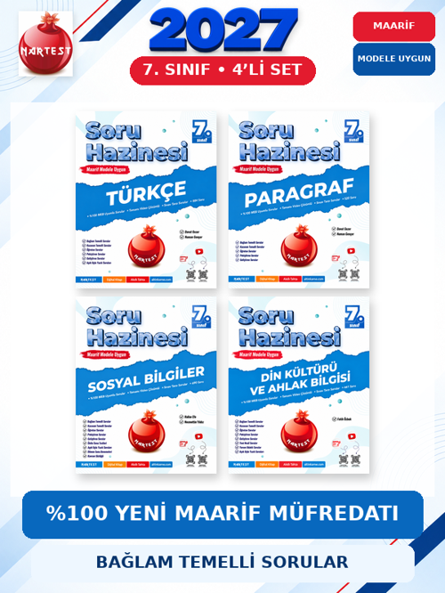 Soru Hazinesi 2027 7.Sınıf Tüm Dersler T-P-S-D %100 Maarif Model Bağlam Temelli Soru Hazinesi Seti