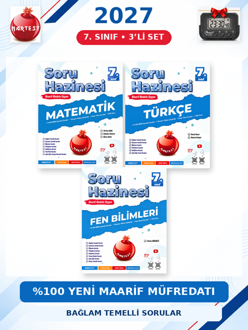 Soru Hazinesi 2027 7.Sınıf Matematik-Türkçe-Fen %100 Maarif Model Bağlam Temelli Soru Hazinesi Seti+Kronometre