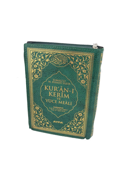 Kuranı Kerim Yeşil Renk Mühürlü Çanta Boy Fermuarlı 15 Satır Mealli