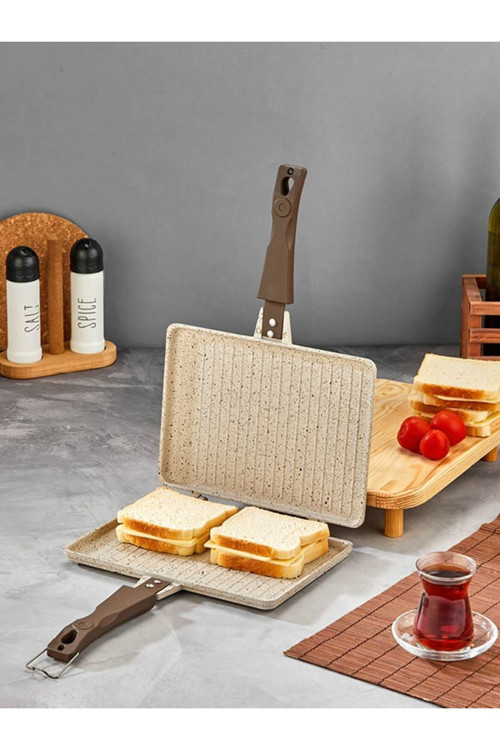 Döküm Granit Ocak Üstü El Tost Makinası Krem