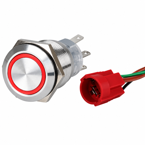 Kırmızı LED'li Krom Buton On-Off 19 mm 15A 12/24V