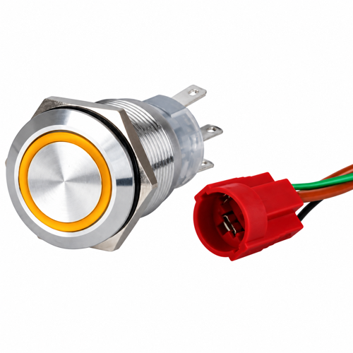 Turuncu LED'li Krom Buton On-Off 19 mm 15A 12/24V