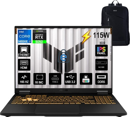Tuf Gaming F16 FX608JHR-RV052 8gb RTX5050 115W Intel Core I7-14650HX 32GB Ram 512GB Windows 11 Pro SSD 16 Inç Wuxga 165H