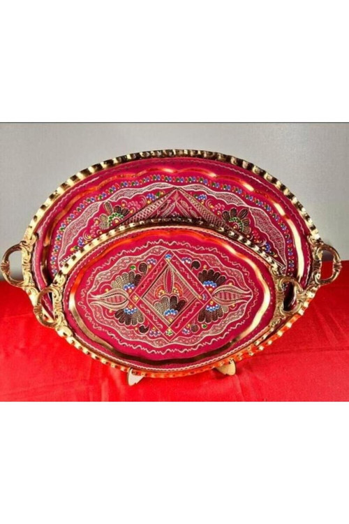 Bakır Oval 2li Tepsi Set