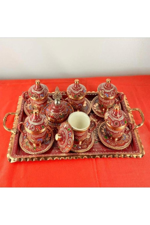 6lı Bakır Fincan Takımı seti