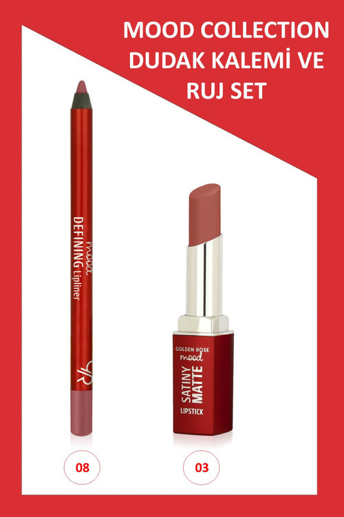 Mood Defining Dudak Kalemi No:08 & Satiny Matte Ruj No:03 İkili Set