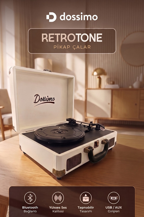 Retrotone BT+AUX+USB Destekli Yedek İğneli Krem Pikap Çalar DS-R100
