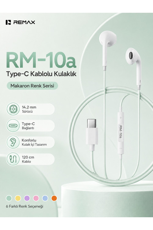 14.2Mm Sürücülü Mikrofonlu Kulak İçi Kablolu Kulaklık - Type-C Rm-10A Yeşil