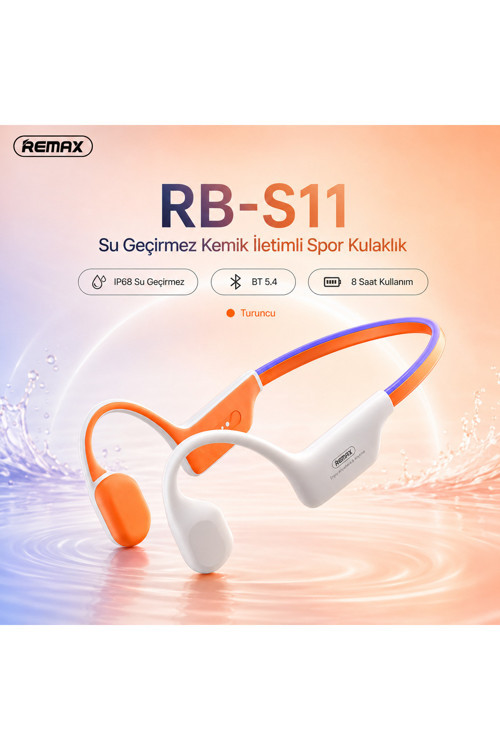 Yvton Serisi Ip68 Su Geçirmez 32Gb Dahili Hafızalı Led Işıklı Kemik İletimli Bone Conduction Kablosuz Spor Kulaklığı Rb-S11 Turuncu