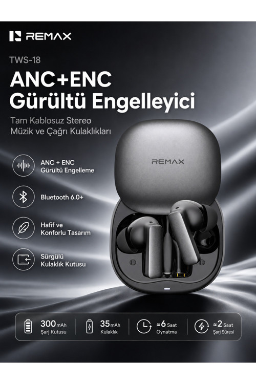 Anc+Enc Aktif Gürültü Engellemeli Bluetooth 6.0 Kablosuz Kulaklık Tws-18-Siyah