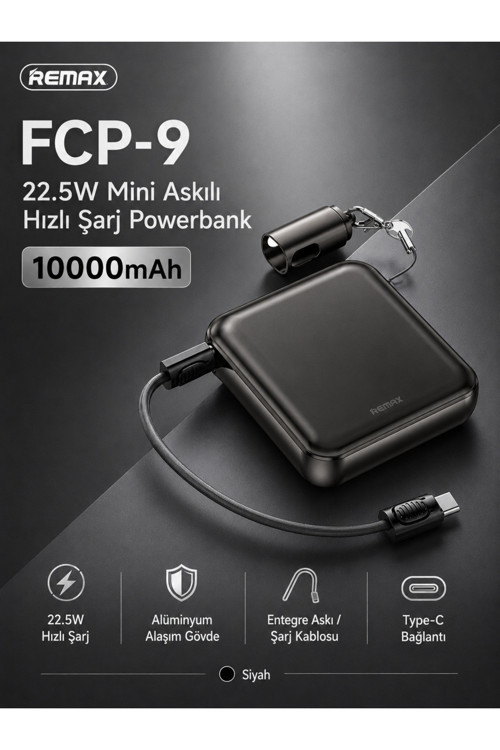 Alüminyum Gövdeli 20000Mah 22.5W Dahili Type-C Kablolu Powerbank Fcp-9 Koyu Gri