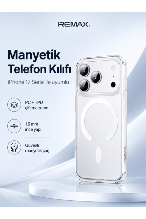 Crystal Series Apple İphone 17 Pro Max Magsafe Uyumlu Kristal Şeffaf Kılıf Darbe Emici Bayer Silikon Rmc-2