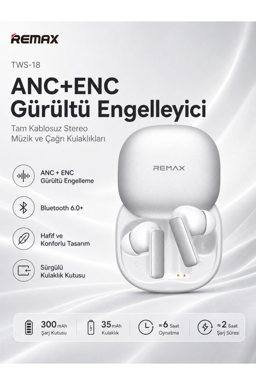 Anc+Enc Aktif Gürültü Engellemeli Bluetooth 6.0 Kablosuz Kulaklık Tws-18-Beyaz