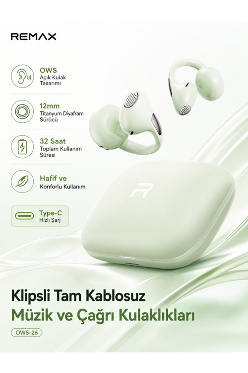Aı Enc Gürültü Engellemeli Kablosuz Bluetooth 6.0 Kulak Klipsi Kulaklık Ows-26 Yeşil