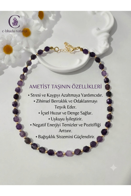 Sertifikalı Çokgen Ametist Doğaltaş Kolye