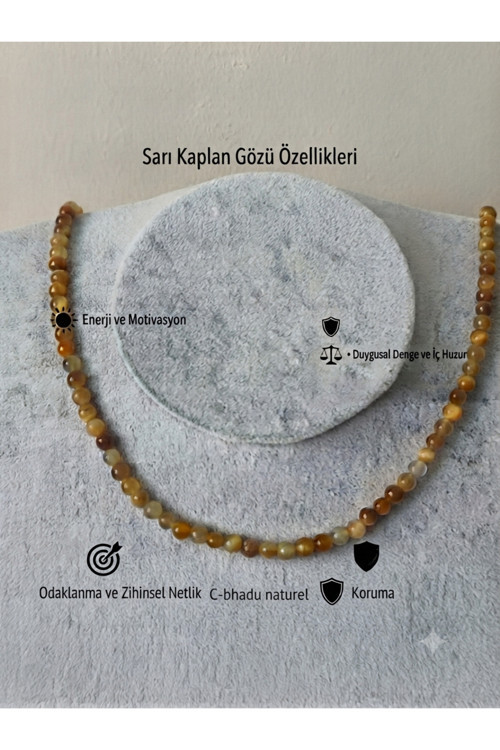 Sertifikalı 4 Mm Sarı Kaplangözü Doğaltaş Kolye