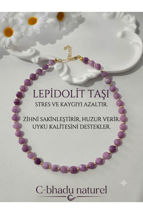 Sertifikalı Çokgen Lepidolit Kolye