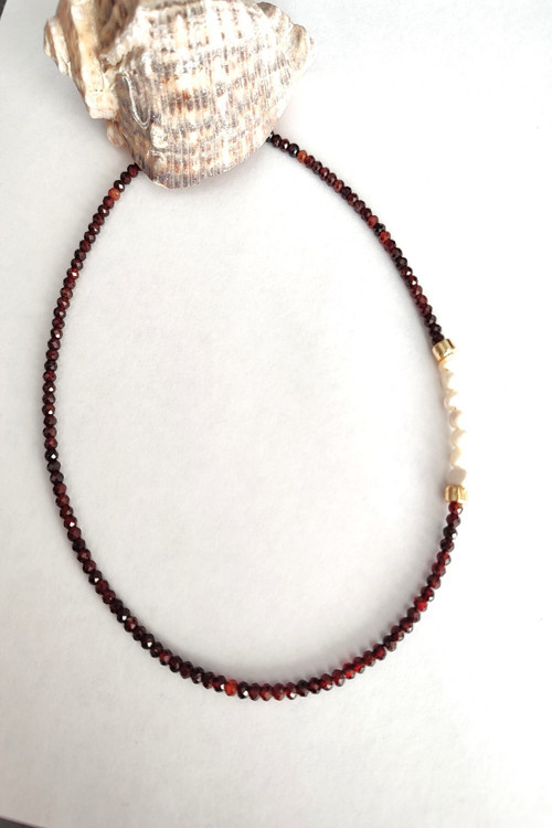 Sertifikalı 4 Mm Lal Garnet Granat, İnci Doğaltaş Kolye