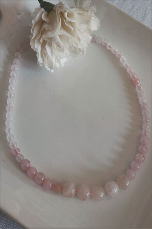 Sertifikalı 6, 8, 12 Mm Pembe Kuvars Doğaltaş Kolye