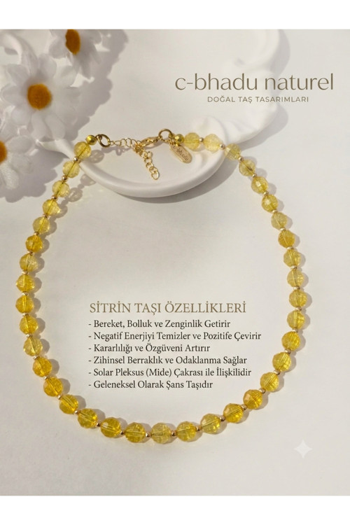 Sertifikalı Çokgen Sitrin Doğaltaş Kolye