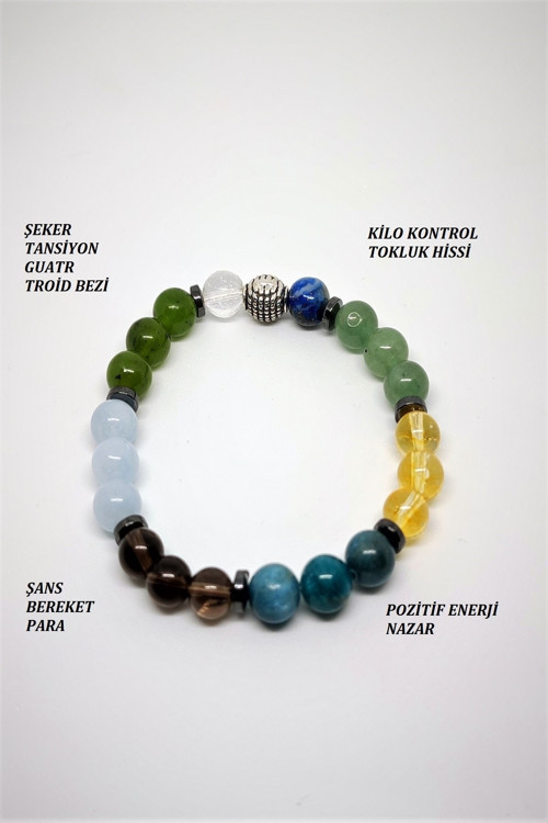 Sertifikalı K.Kuvars,Yeşim,Akuamarin,Dumanlı Kuvars,Apatit,Sitrin,Aventurin,Lazuli Doğaltaş Bileklik