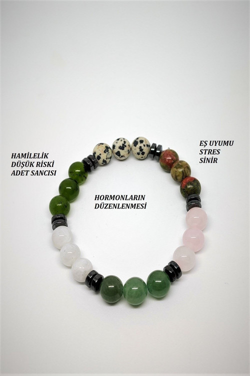 Sertifikalı Hamilelik (Unakit,Pembe Kuvars,Aventurin,Ay Taşı,Yeşim,Benekli Jasper,Doğaltaş Bileklik