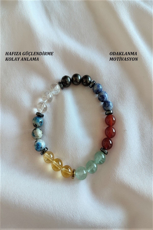 Sertifikalı Odaklanma,Motivasyon )Dumortireit,Sitrin,Pirit,Kristal Kuvars,Sodalit) Doğaltaş Bileklik
