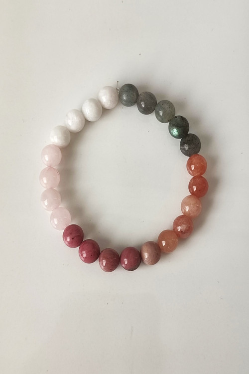 Sertifikalı 8 Mm Ay Taşı, Güneş Taşı, Labradorit, Pembe Kuvars, Rodonit Doğaltaş Bileklik