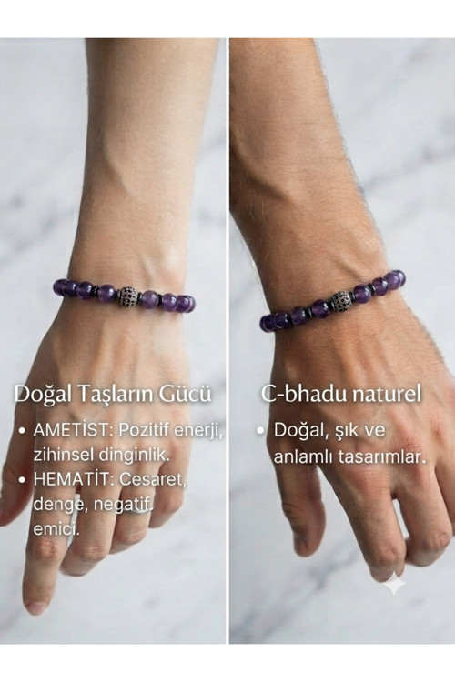 Sertifikalı 8 Mm Zirkon Taşı, Ametist, Hematit Doğaltaş Bileklik