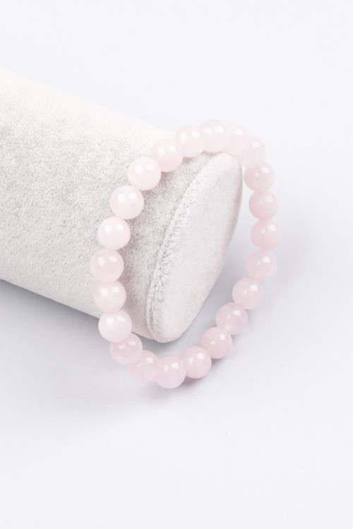 Pembe Kuvars Doğal Taş Bileklik 8 Mm Küre Kesim