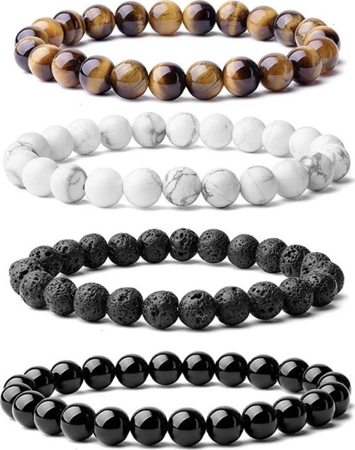 Doğal Taş 8Mm 4Lü Set Muhteşem Yarı Değerli Siyah Oniks Lav Kaplan Göz Şifa Kadınlar Ve Erkek Için