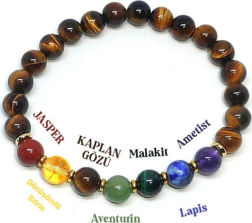 Jasper, Dönüşümlü Sitrin, Kaplan Gözü, Malahit, Lapis, Ametist Doğal Taş Bileklik 8 Mm