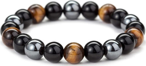 Sertifikalı Obsidyen & Kaplan Gözü & Hematit Doğal Taş Bileklik 8Mm